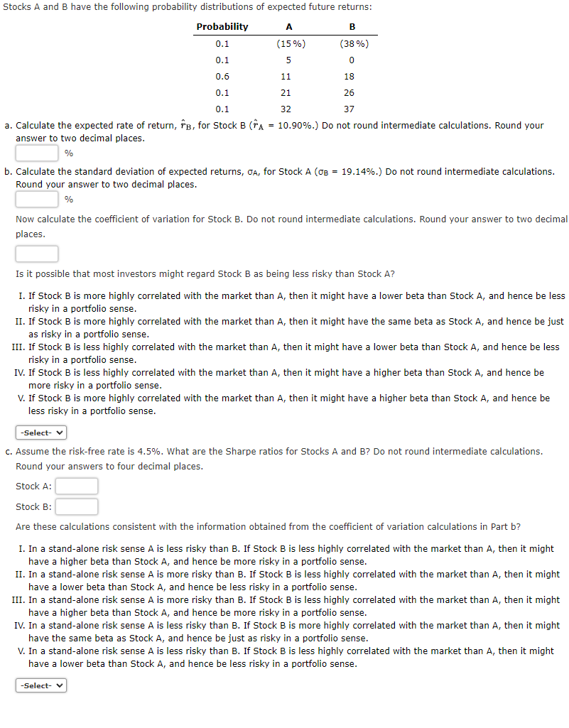 Solved Stocks A And B Have The Following Probability | Chegg.com