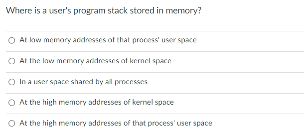Solved Where is a user's program stack stored in memory? At | Chegg.com
