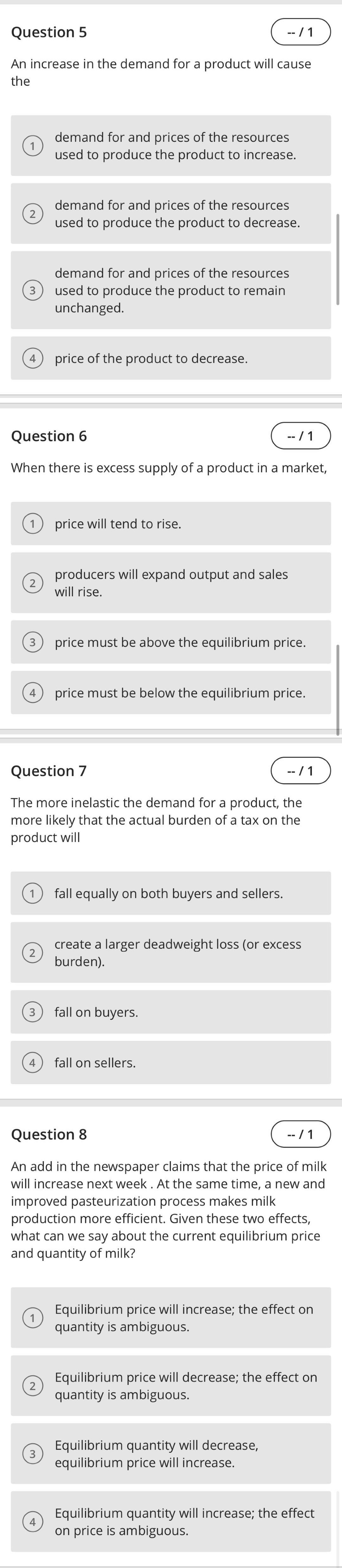 Solved Question 5 -- /1 An increase in the demand for a | Chegg.com