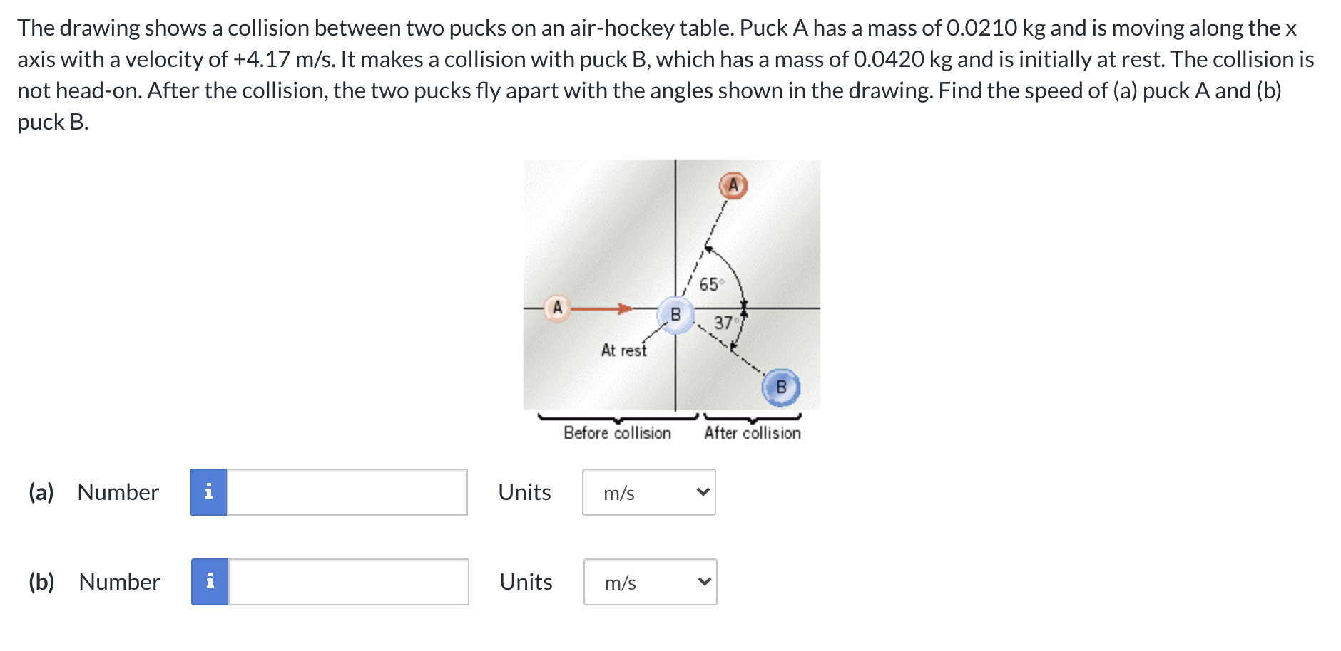 Solved The drawing shows a collision between two pucks on an | Chegg.com