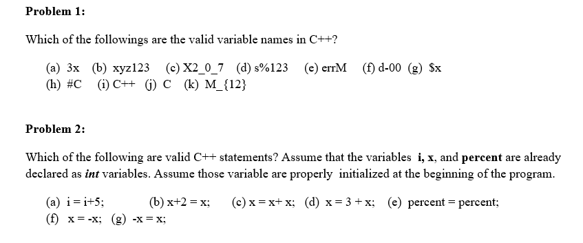 Solved Problem 1 Which Of The Followings Are The Valid V Chegg Com