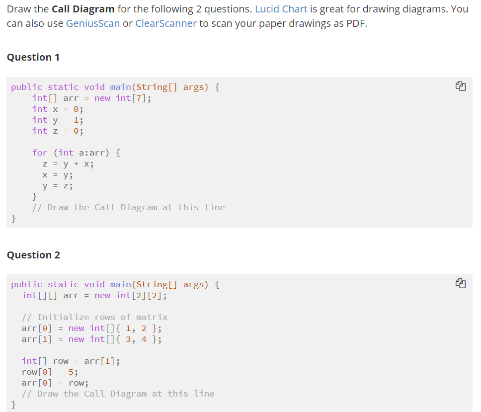 Solved Question 1: Draw the Call Diagram public static | Chegg.com