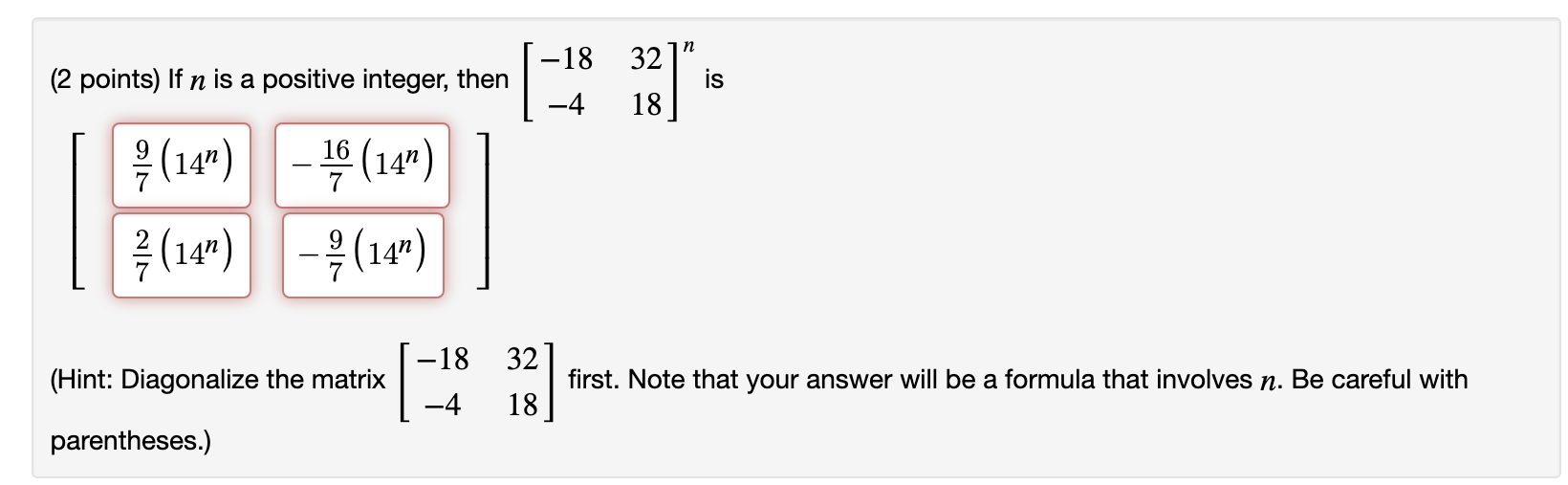 Solved -18 (2 points) If n is a positive integer, then 13]" | Chegg.com