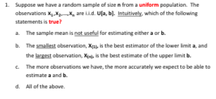 Solved 1. Suppose we have a random sample of size n from a | Chegg.com