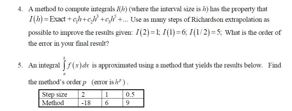 Solved 4. A method to compute integrals I(h) (where the | Chegg.com