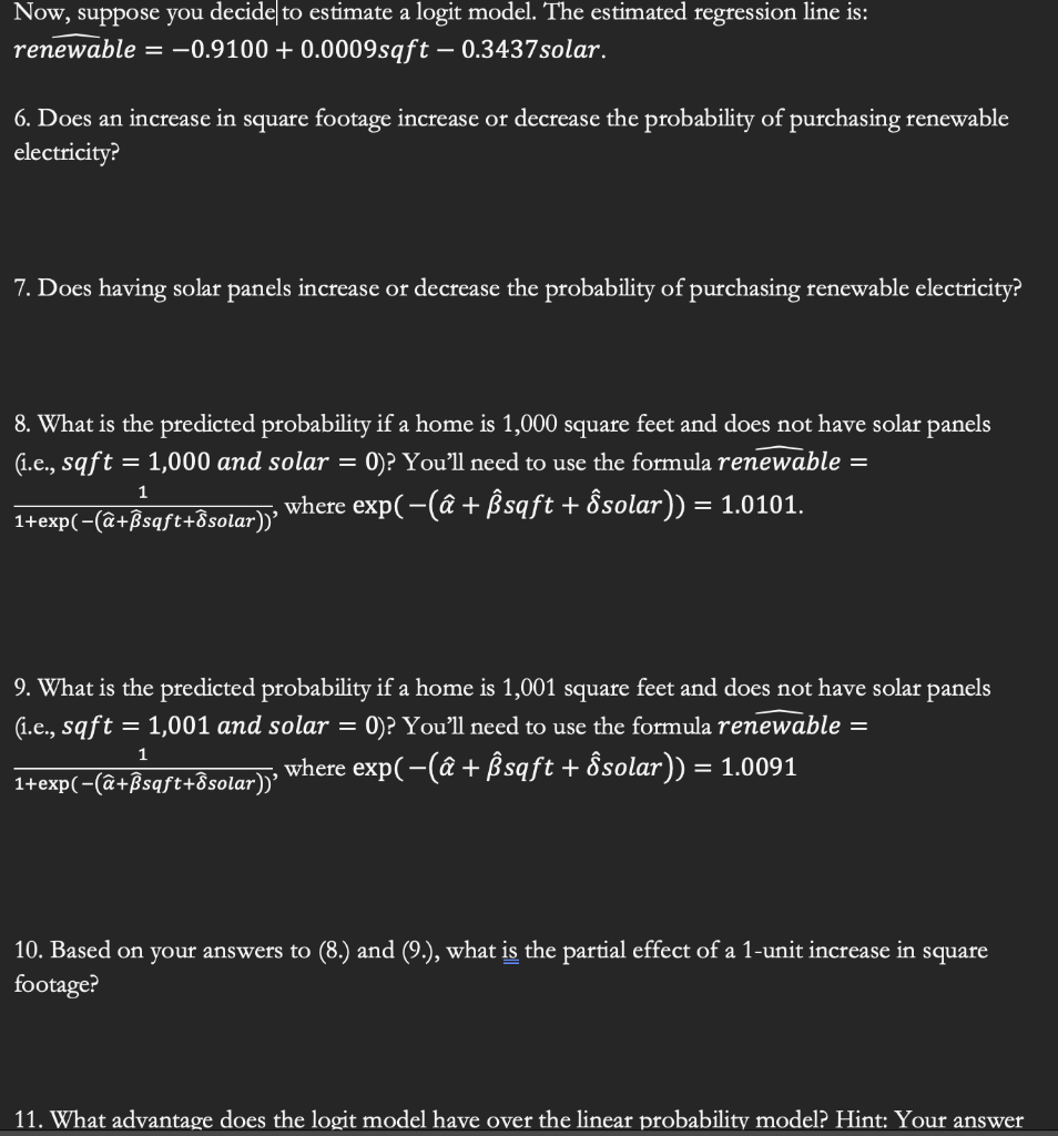 2. Linear Probability Model and Logit (Week 11) | Chegg.com