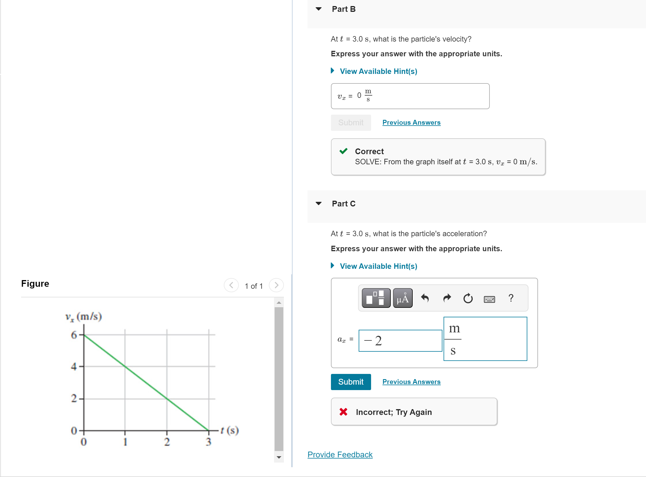 Solved Part BAt t=3.0s, ﻿what is the particle's | Chegg.com