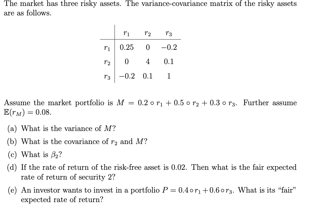 The market has three risky assets. The | Chegg.com