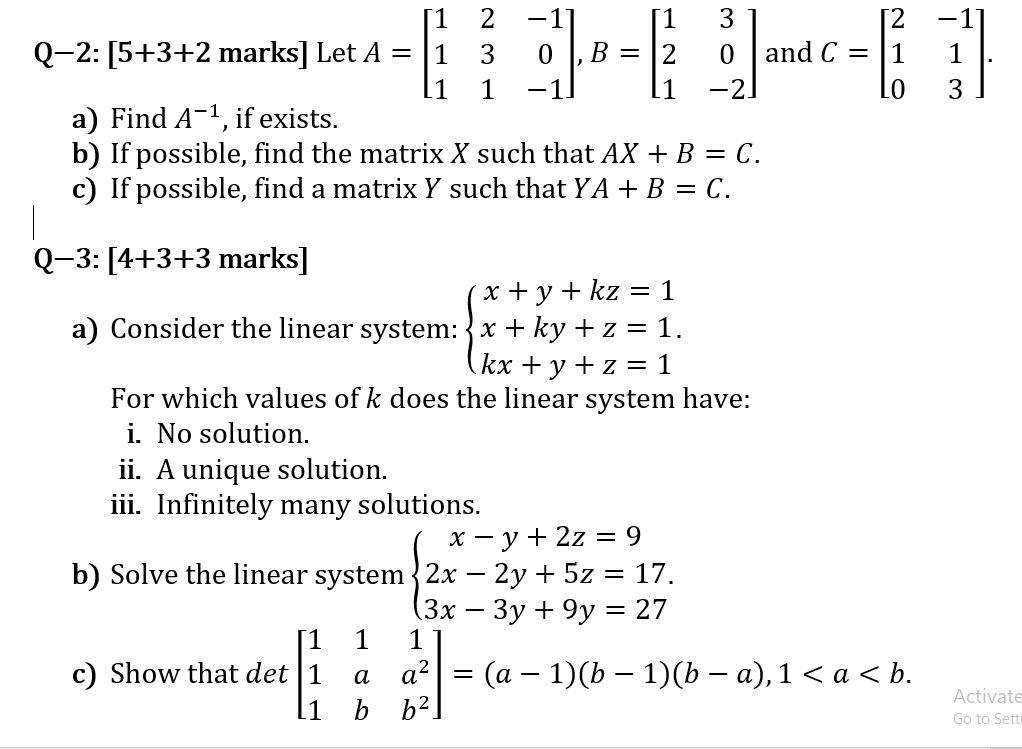 Solved 1 2 1 3 Q 2 5 3 2 Marks Let A 3 0 B 0 And Chegg Com