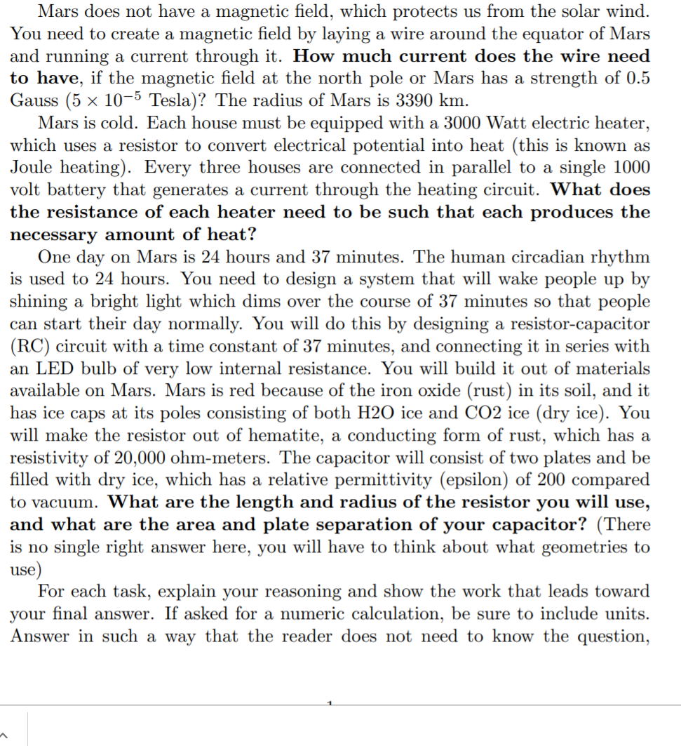 Solved Mars does not have a field, which protects