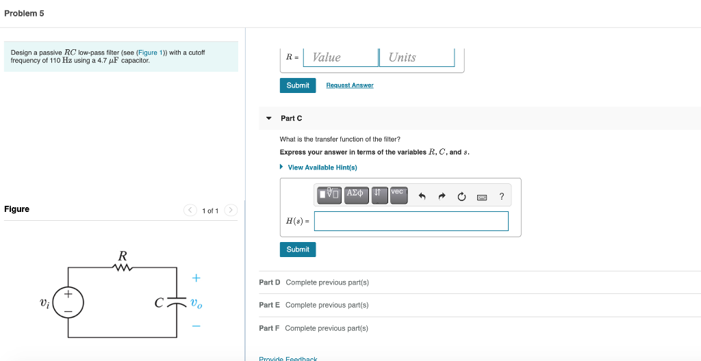 solved-problem-5-design-a-passive-rc-low-pass-filter-see-chegg