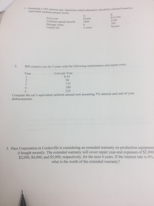 Solved Assuming A 10 Interest Rate Determine Equivalent Chegg