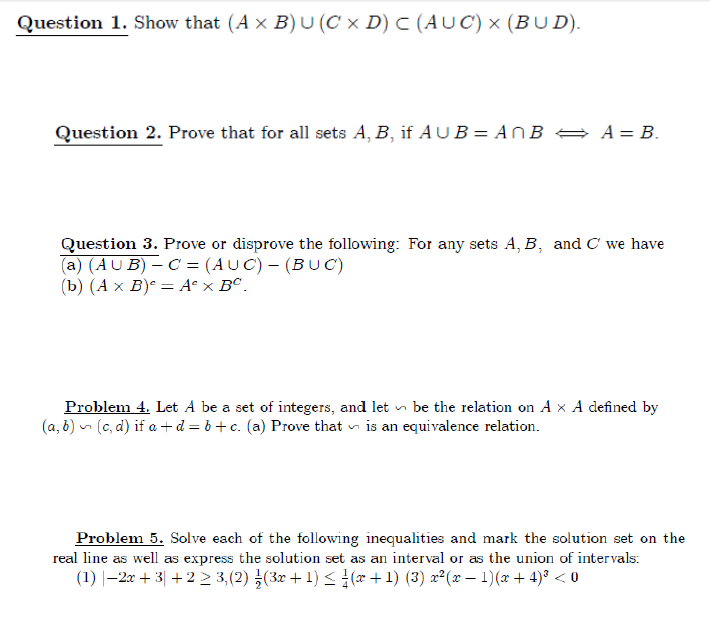 Solved Question 1. Show that (A x B)U(C x D) C (AUC) (BUD). | Chegg.com