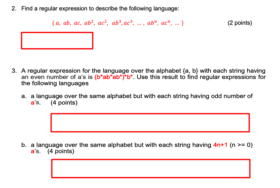 Solved 2. Find A Regular Expression To Describe The | Chegg.com