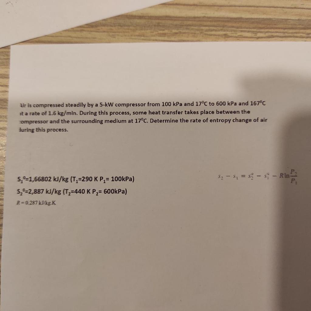 Solved Air Is Compressed Steadily By A 5−kW Compressor From | Chegg.com