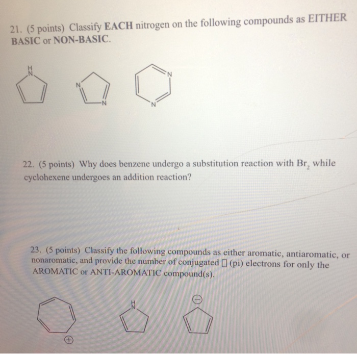 Solved 21. (5 points) Classify EACH nitrogen on the | Chegg.com