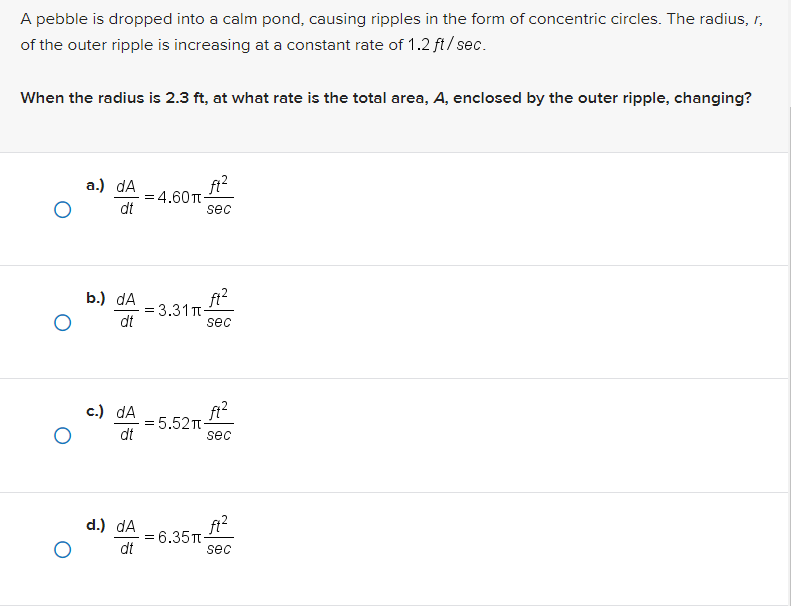 Solved A pebble is dropped into a calm pond, causing ripples | Chegg.com