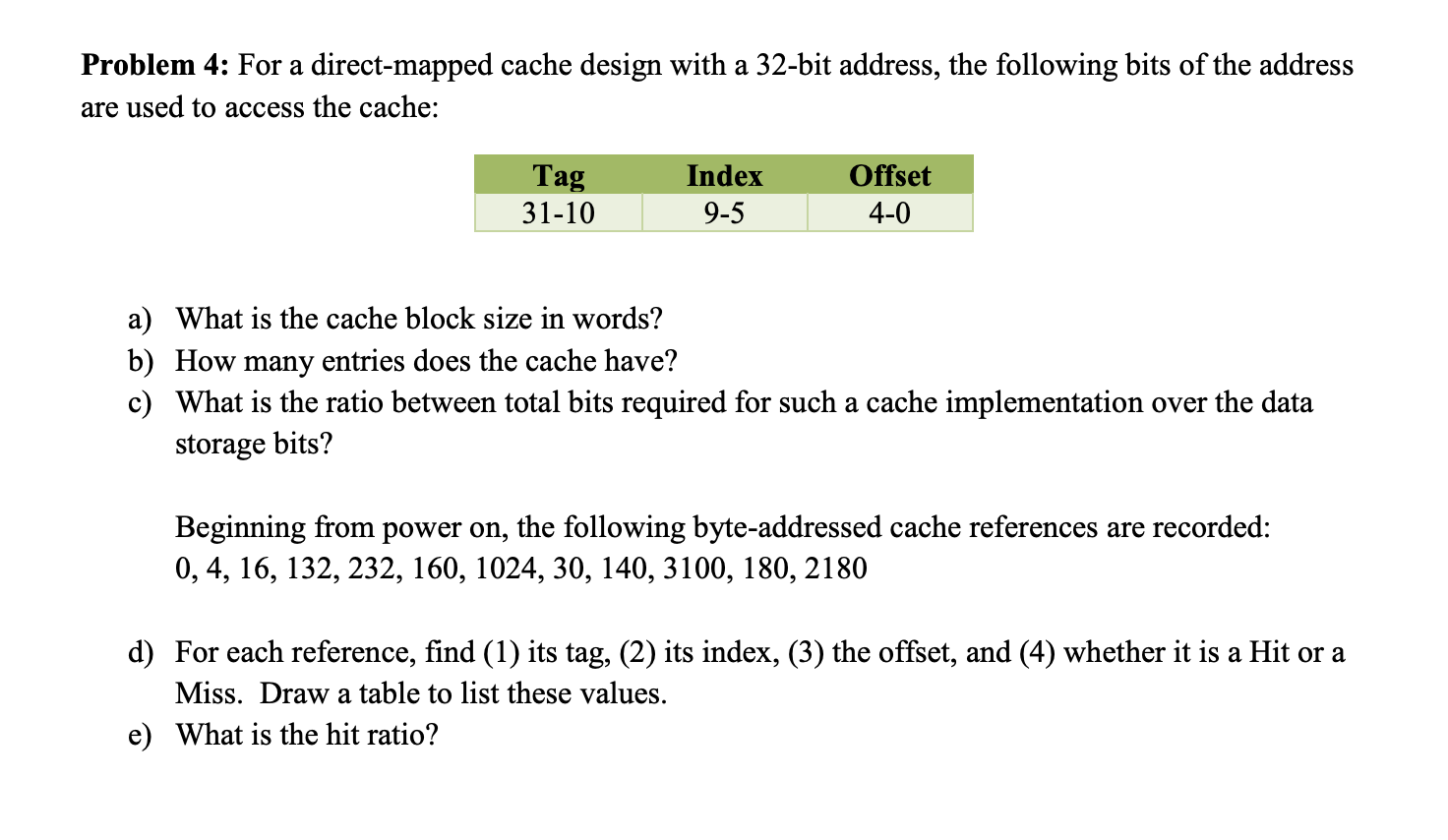 Solved Problem 4: For a direct-mapped cache design with a | Chegg.com