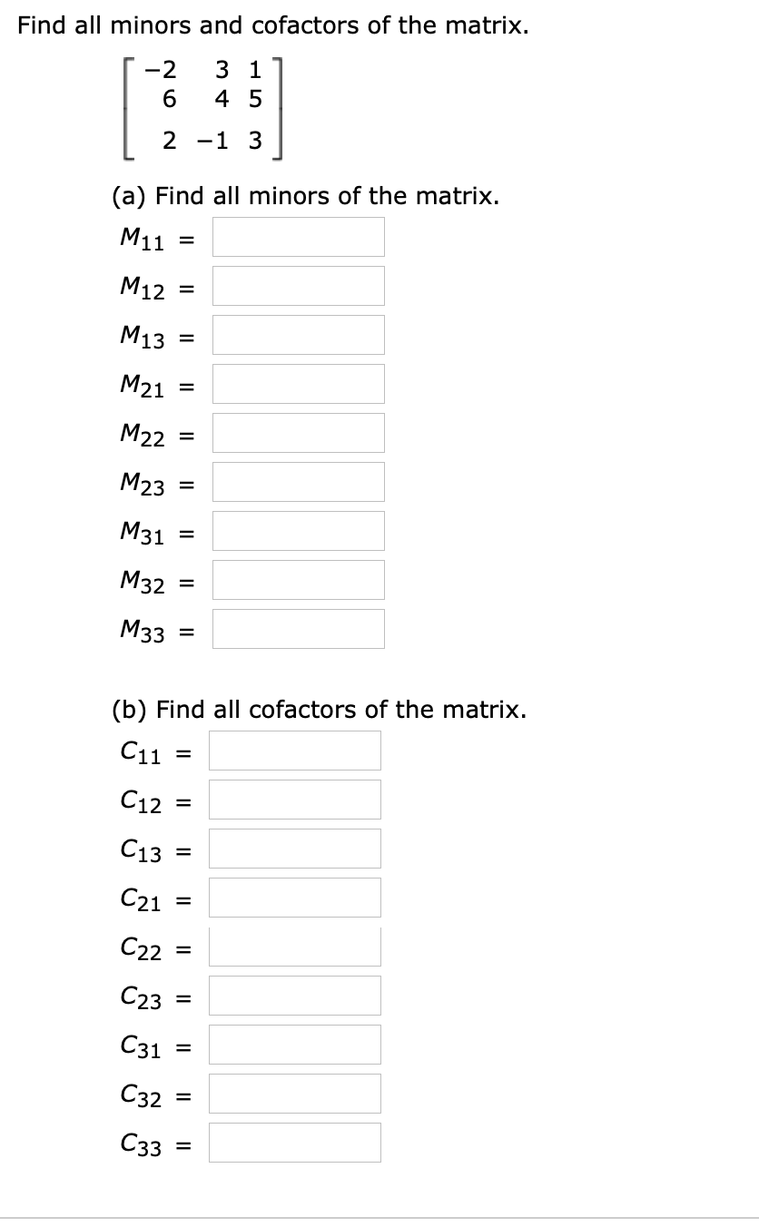 Minor matrix calculator