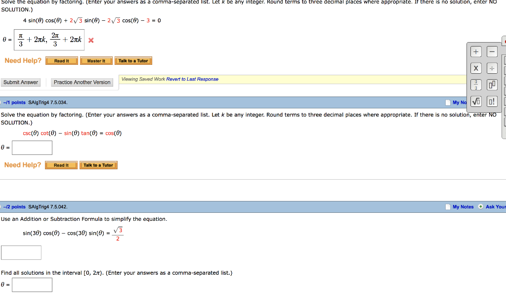 Solved 1. Solve The Equation By Factoring. (Enter Your | Chegg.com