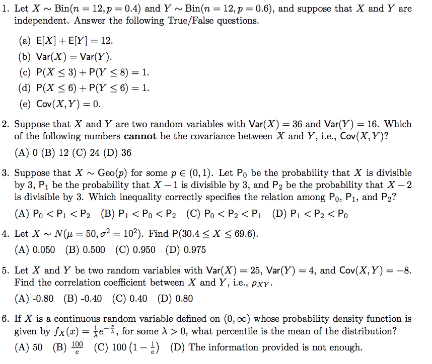 Solved 1 Let X Bin N 12 P 0 4 And Y Bin N 12 Chegg Com