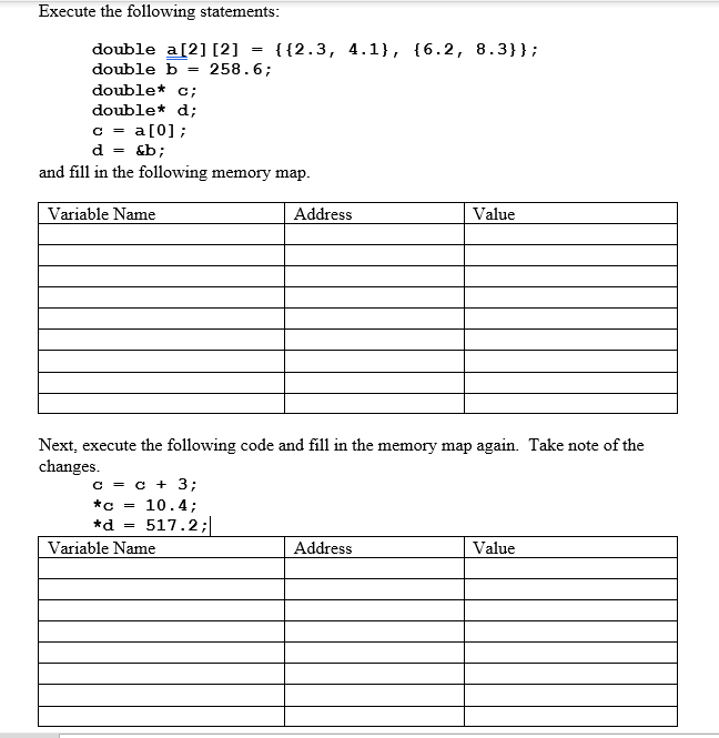Execute the following statements: double a[2] [2] | Chegg.com