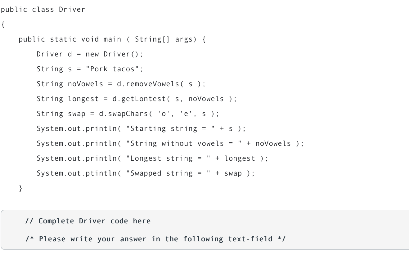 Solved Complete The Given Driver Class As Follows A Write Chegg Com