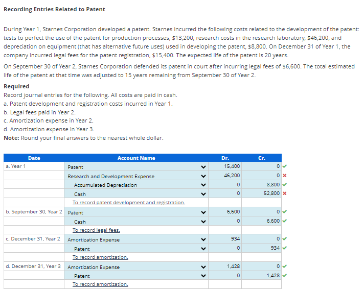 Solved Recording Entries Related to Patent During Year 1,