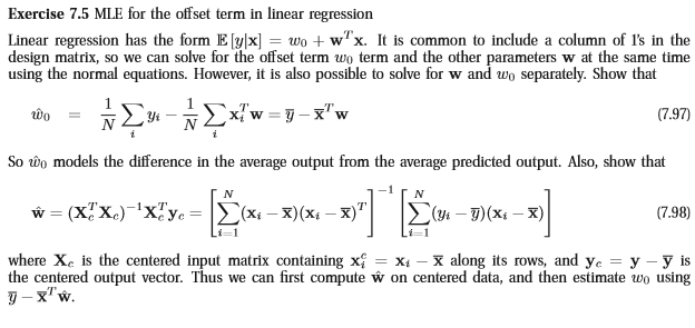 Solved Exercise 7.5 MLE for the offset term in linear | Chegg.com