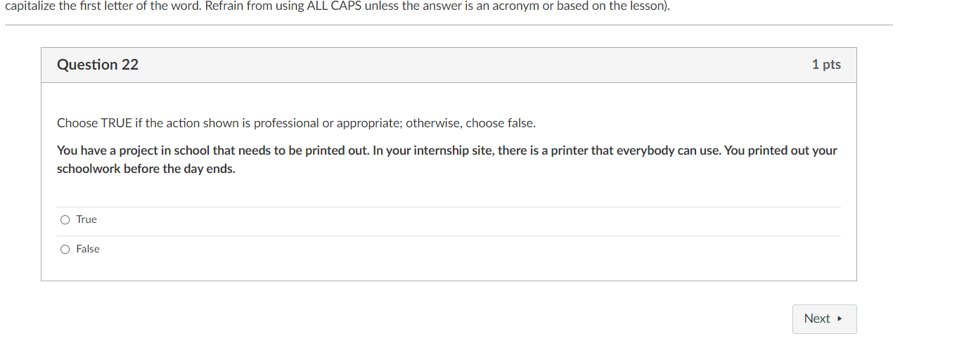 Solved Question 1 1 pts Choose TRUE if the statement very | Chegg.com