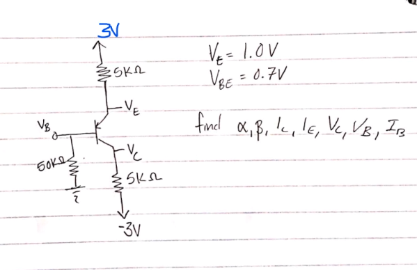Solved SV ²SKA Ve=1.00 VBE = 0.7V -VE Vs fund app, le, lE, | Chegg.com