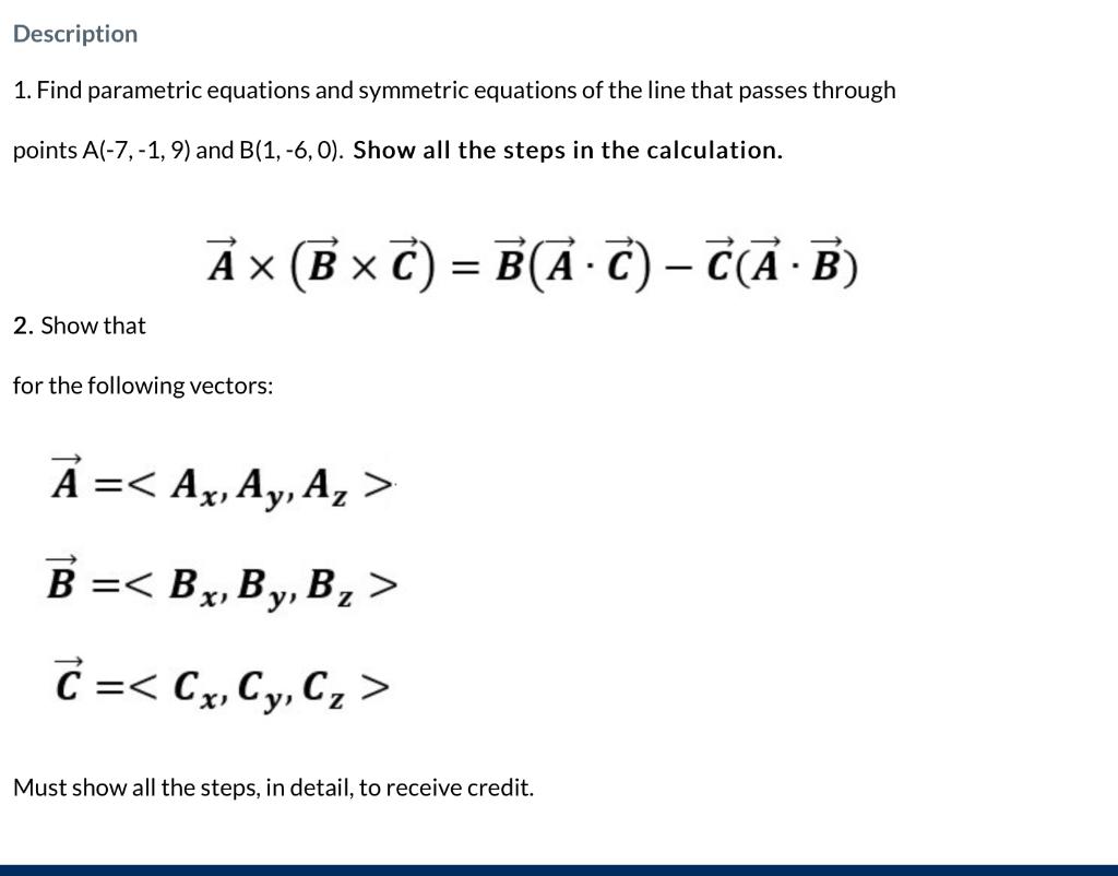 Solved Description 1. Find parametric equations and | Chegg.com