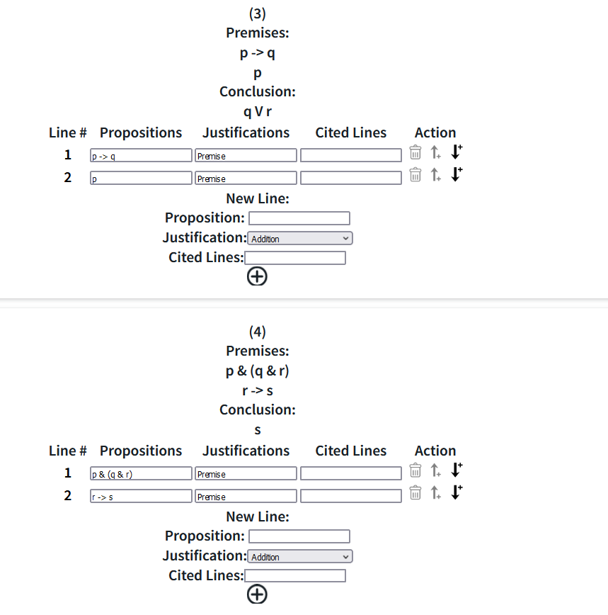 (3) Premises: p−>qp Conclusion: q Vr Line \# | Chegg.com
