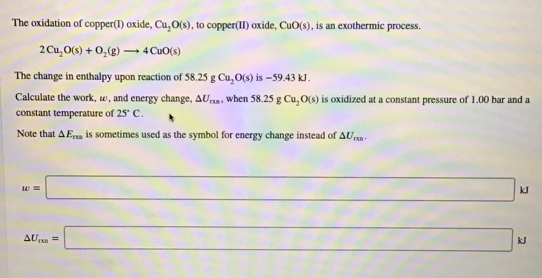 Solved The oxidation of copper(I) oxide, Cu, O(s), to | Chegg.com