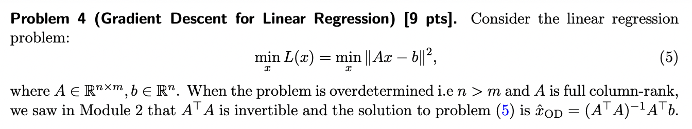 Solved Problem 4 (Gradient Descent for Linear Regression) [9 | Chegg.com