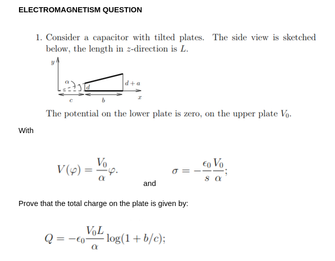 Solved ELECTROMAGNETISM QUESTION 1. Consider A Capacitor | Chegg.com