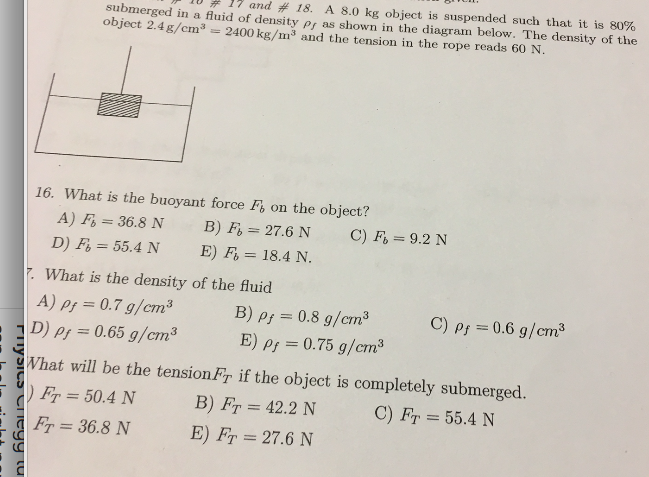 Solved /no萨77 and # 18, A 8.0 kg object is suspended such | Chegg.com