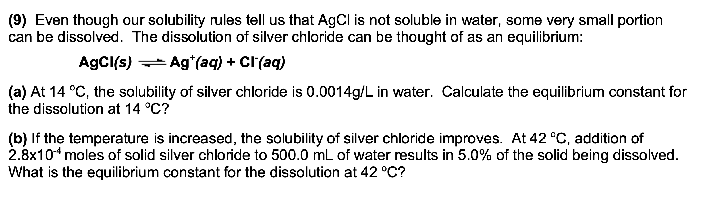 Solved At 14 C the solubility of silver chloride is Chegg