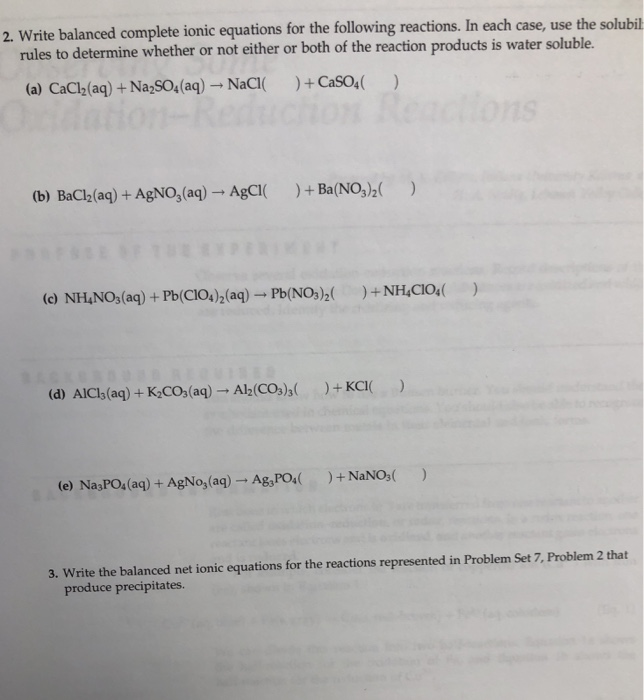 Solved 2. Write balanced complete ionic equations for the | Chegg.com