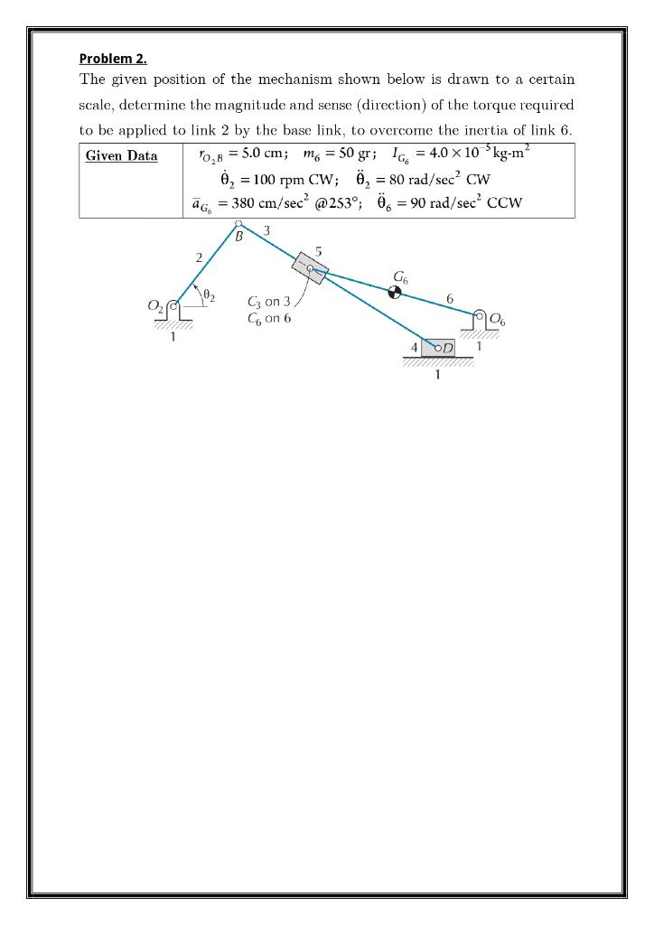 Solved Problem 2. The given position of the mechanism shown | Chegg.com