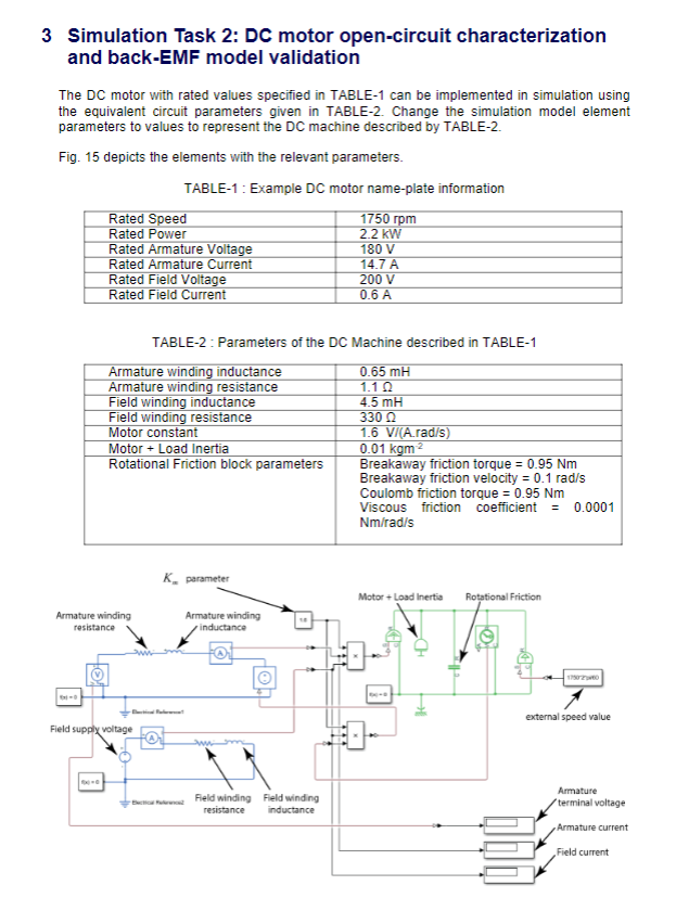 2 Simulation Task 1 - Separately Excited DC machine | Chegg.com