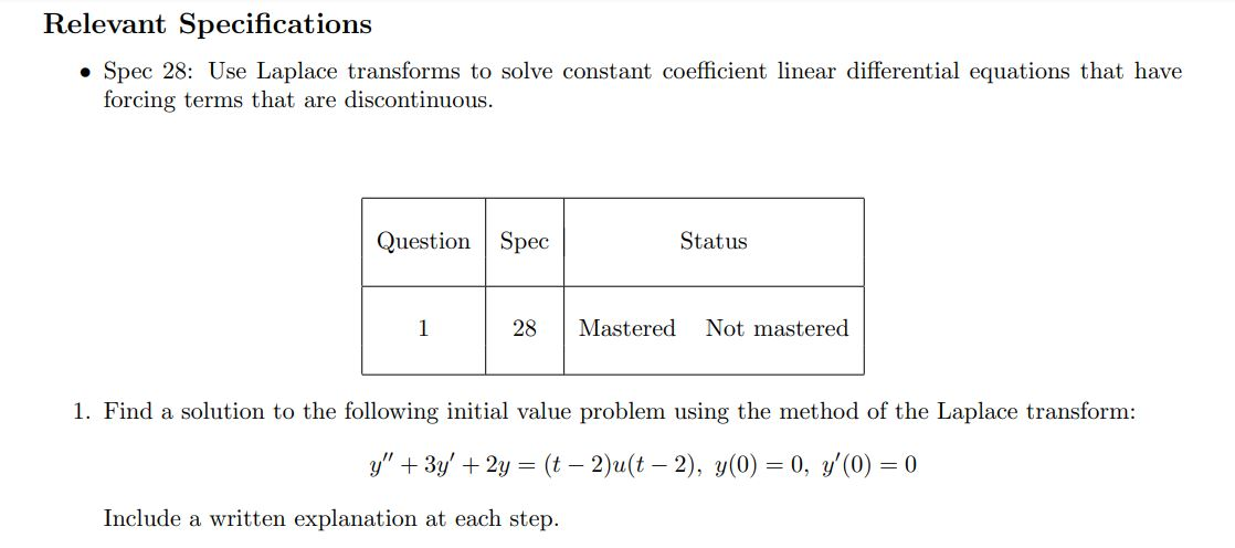 Solved Use Laplace transforms to solve constant coefficient | Chegg.com