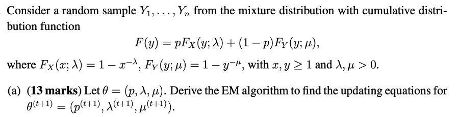 Solved Consider a random sample Y1,…,Yn from the mixture | Chegg.com