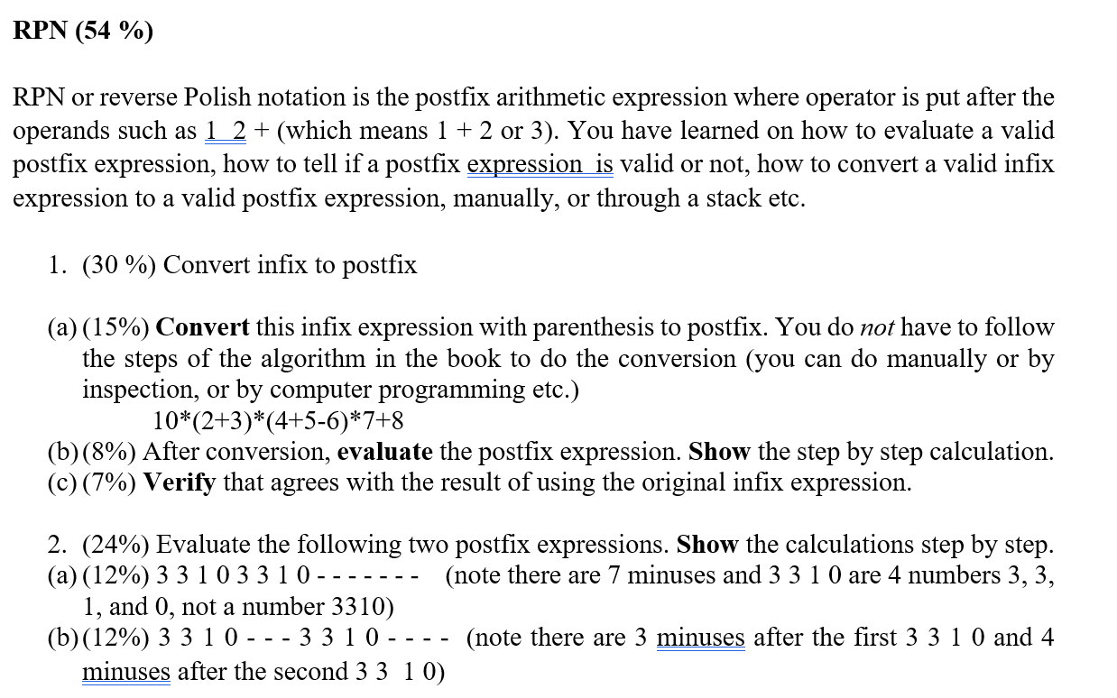 Solved RPN (54 %) RPN or reverse Polish notation is the | Chegg.com