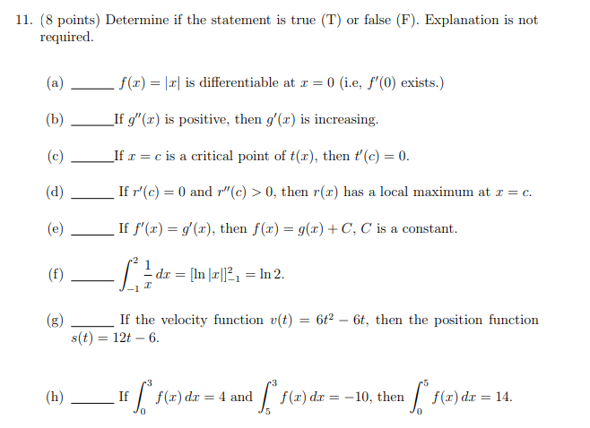 Solved 11 8 Points Determine If The Statement Is True Chegg Com