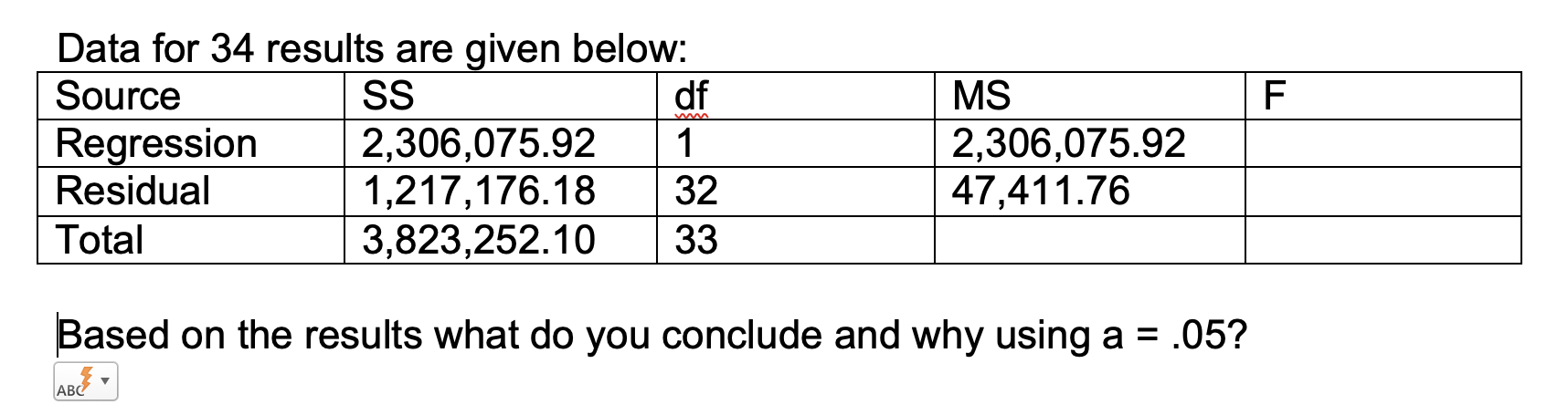 Solved Data For 34 ﻿results Are Given Below:Based On The | Chegg.com