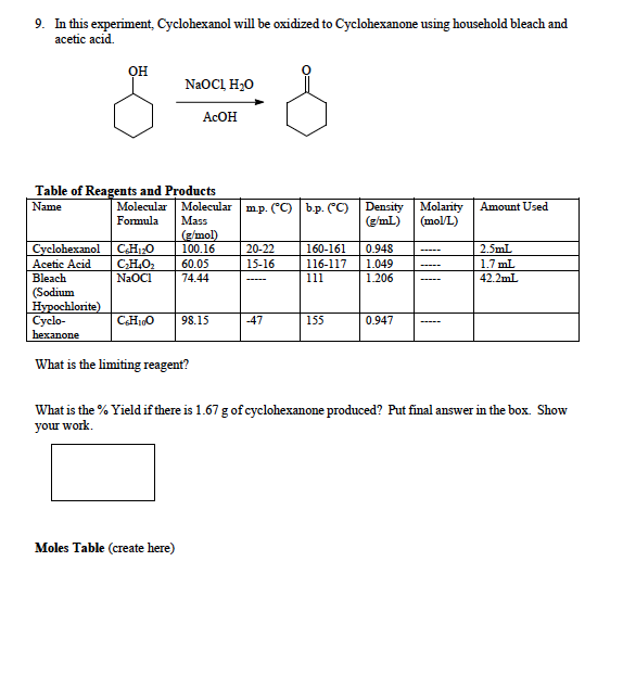 Solved 9 In This Experiment Cyclohexanol Will Be Oxidiz Chegg Com