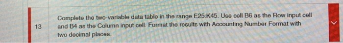 Complete the two-variable data table in the range | Chegg.com