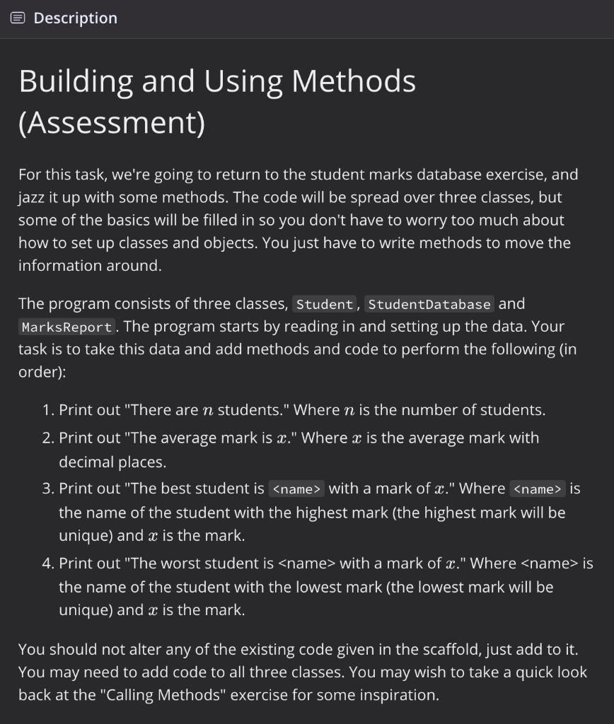 Solved Building and Using Methods (Assessment) For this