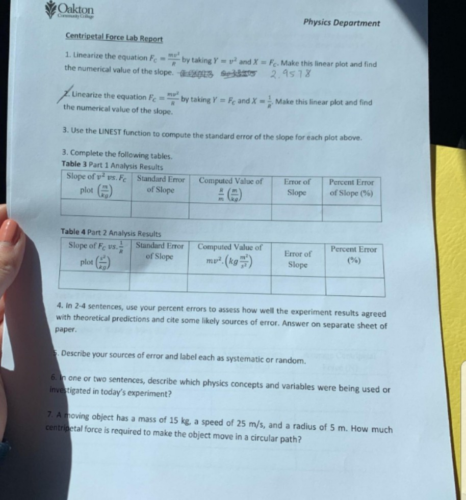 Centripetal Force Lab Answers